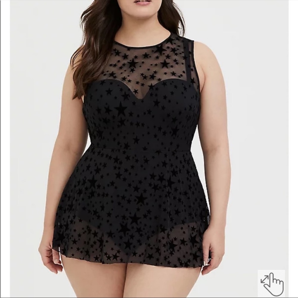 Plus Size Black Star Mesh Swimdress